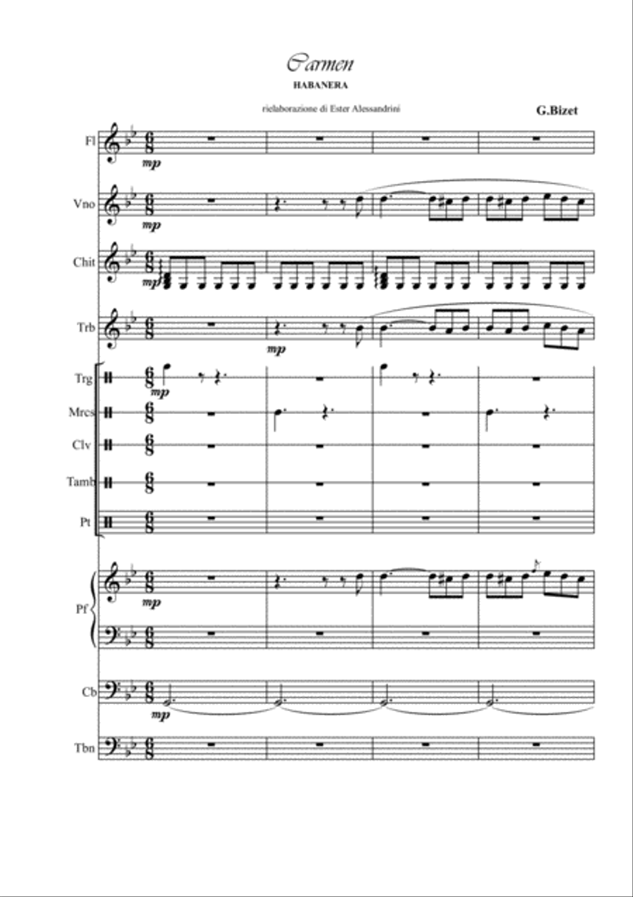 Carmen-Habanera by orchestra Large Ensemble scores gallery preview page 1