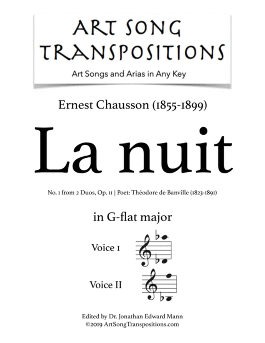 CHAUSSON: La nuit, Op. 11 no. 1 (transposed to G-flat major)