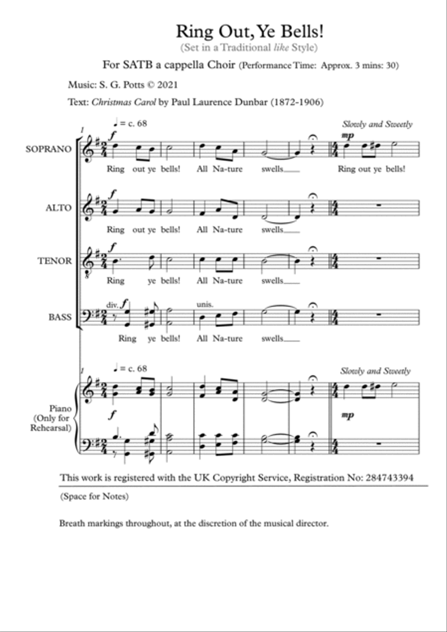 Ring Out, Ye Bells! 4-Part scores gallery preview page 2