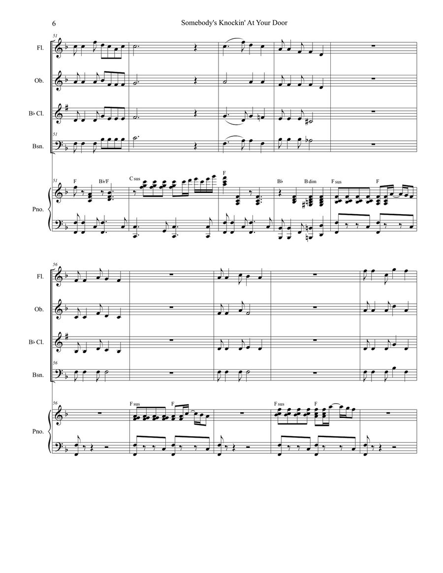 Somebody's Knockin' At Your Door (Woodwind Quartet and Piano) Woodwind Quartet scores gallery preview page 6