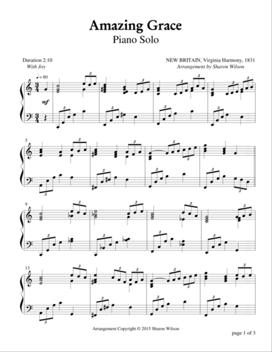 Amazing Grace Amazing Grace Piano Solo scores gallery preview page 1