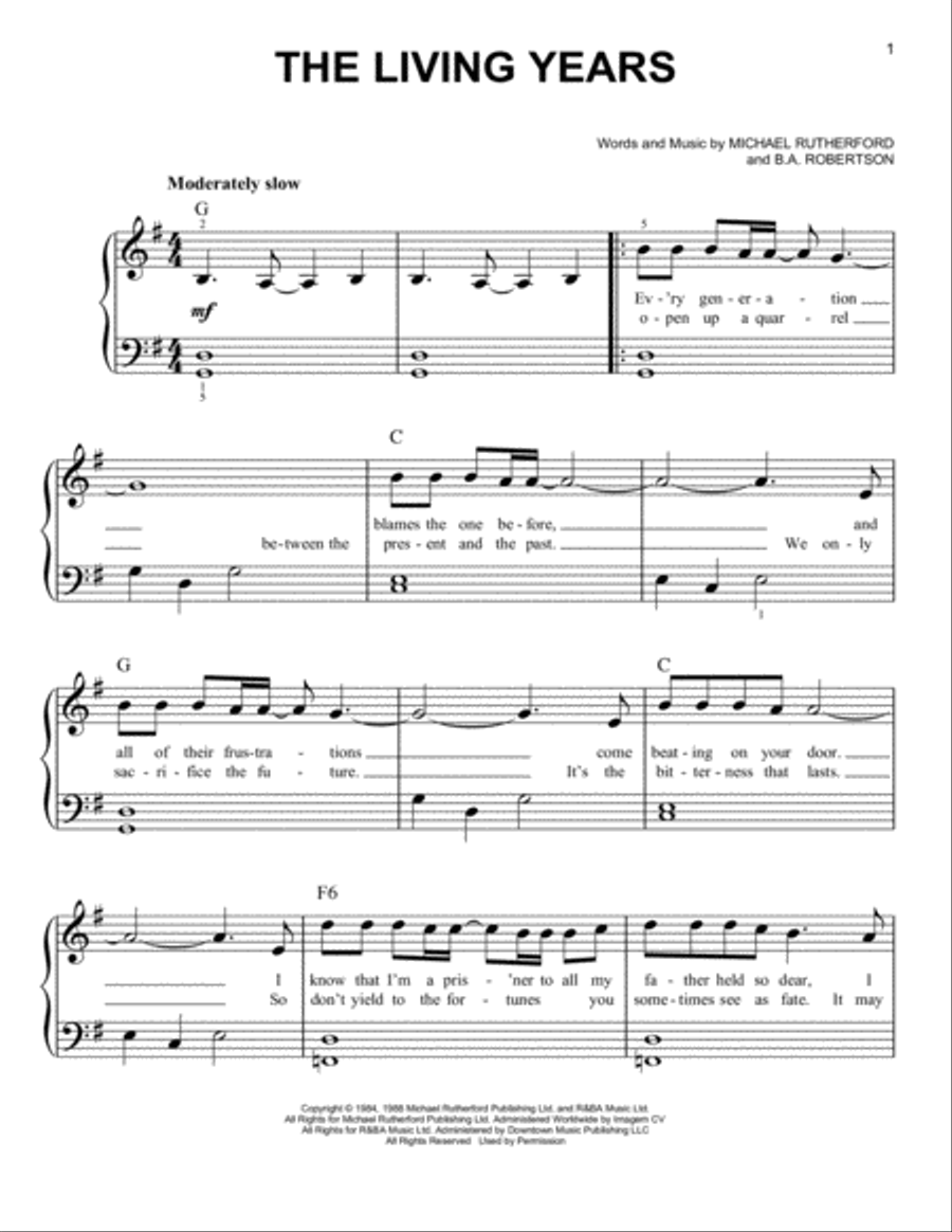 The Living Years The Living Years Easy Piano scores gallery preview page 1