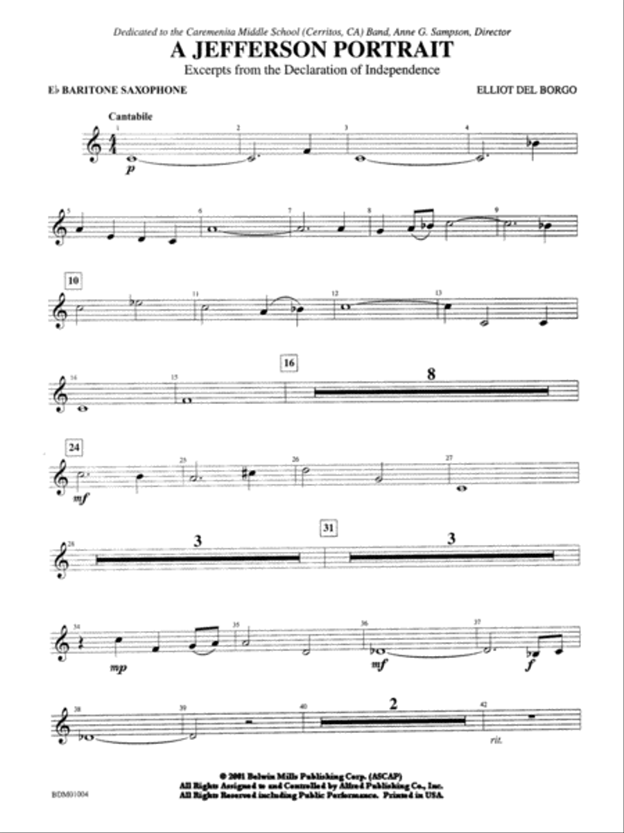 A Jefferson Portrait: E-flat Baritone Saxophone Concert Band scores gallery preview page 1