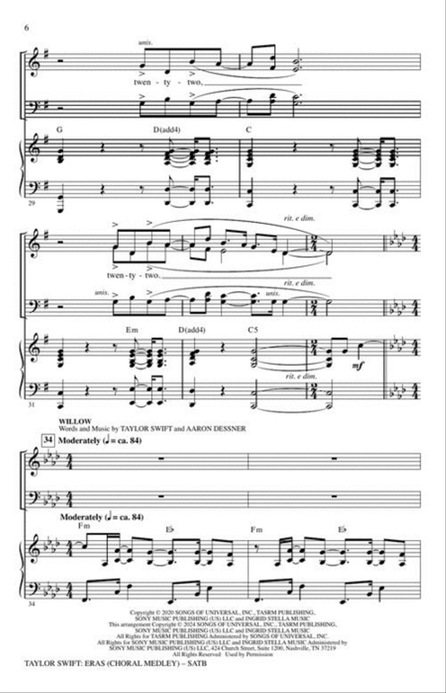 Taylor Swift: Eras (Choral Medley) 4-Part scores gallery preview page 4