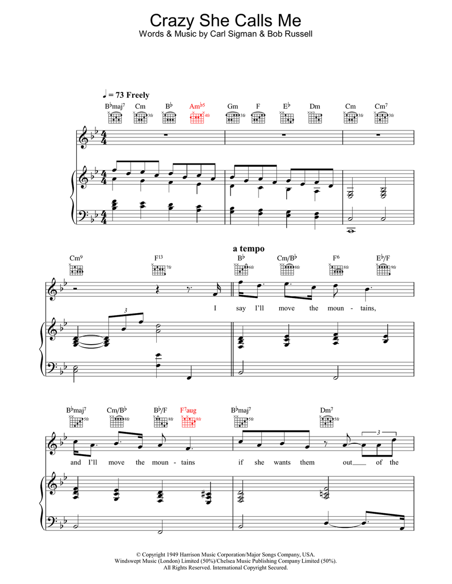 Crazy She Calls Me Crazy She Calls Me Piano, Vocal, Guitar scores gallery preview page 1
