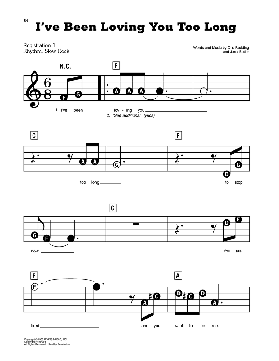 I've Been Loving You Too Long Electronic Keyboard scores gallery preview page 1