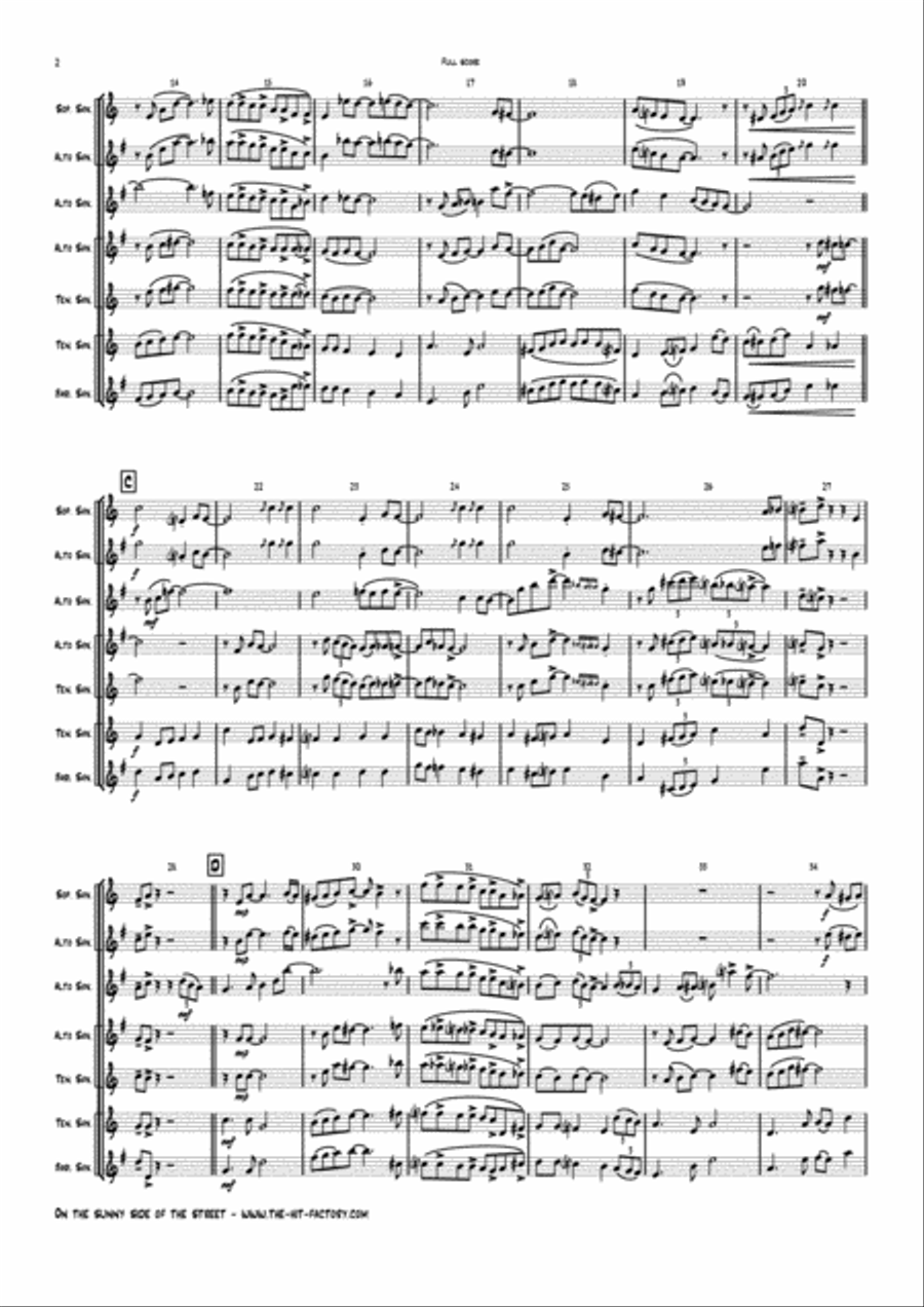 On The Sunny Side Of The Street Saxophone Quartet scores gallery preview page 2