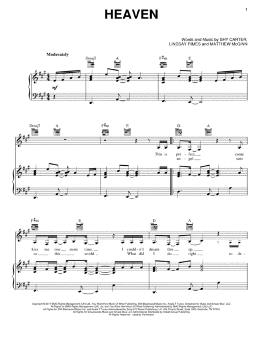Heaven Heaven Piano, Vocal, Guitar scores gallery preview page 1