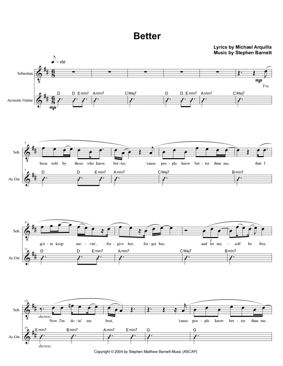 Better Better Piano, Vocal, Guitar scores gallery preview page 1