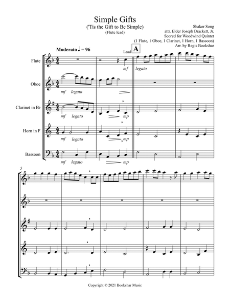 Simple Gifts ('Tis the Gift to Be Simple) (F) (Woodwind Quintet - 1 Flute, 1 Oboe, 1 Clar, 1 Hrn, 1