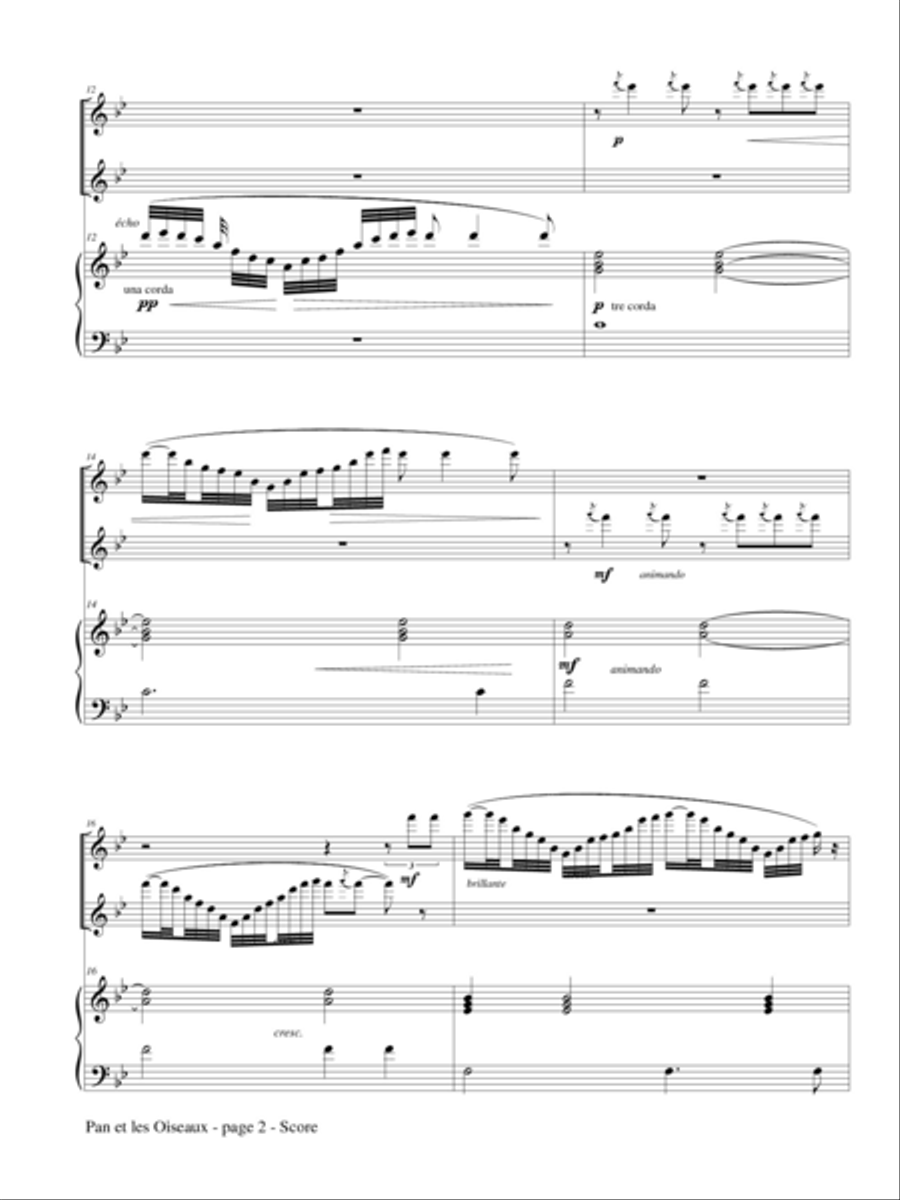 Pan et les Oiseaux from 'La Flute de Pan' for Two Flutes and Piano Flute Duet scores gallery preview page 3