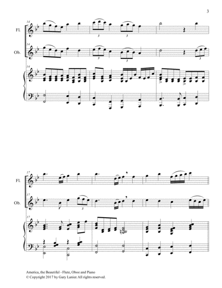 AMERICA, THE BEAUTIFUL (Trio – Flute, Oboe and Piano/Score and Parts) image number null