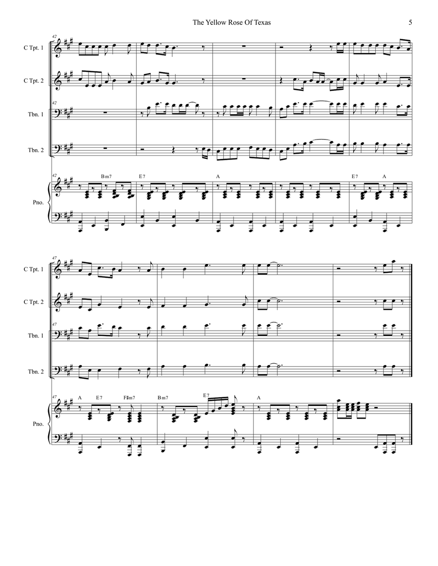 The Yellow Rose Of Texas (for Brass Quartet and Piano - Alternate Version) Brass Quartet scores gallery preview page 6