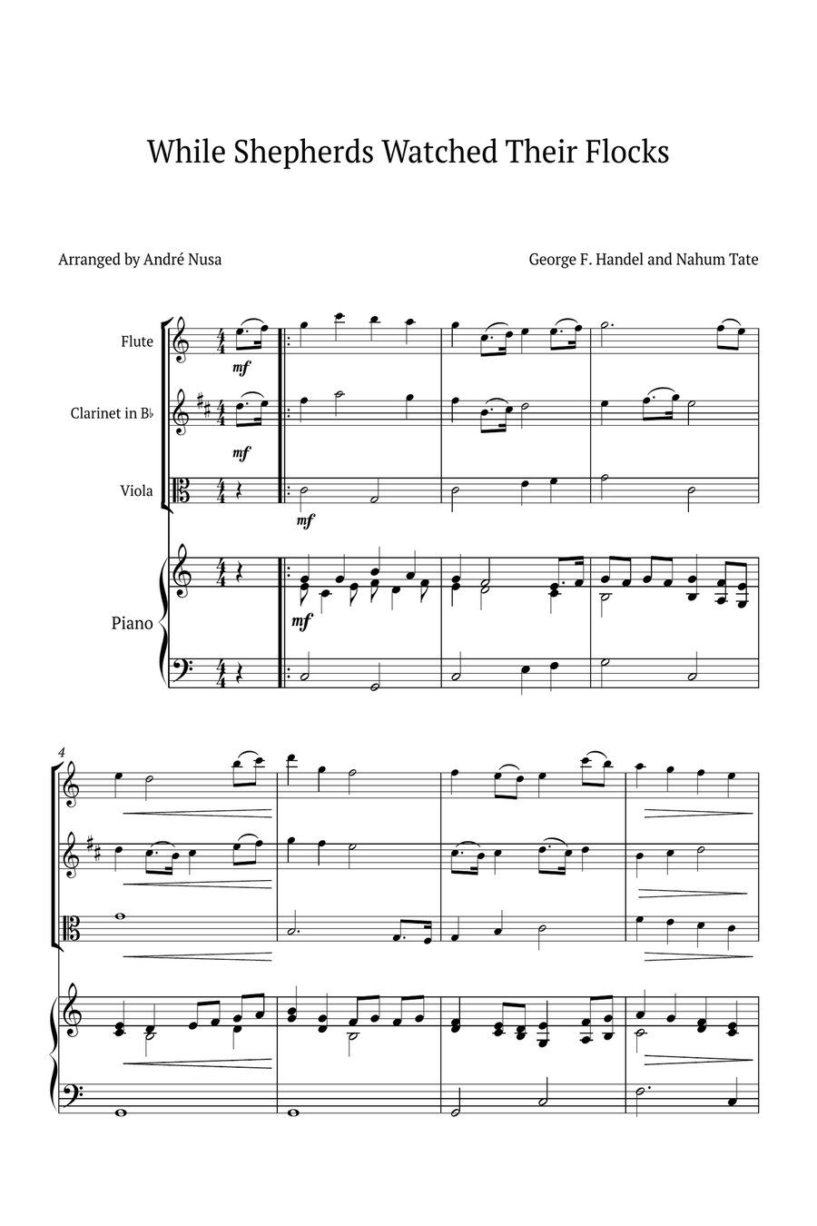 While Shepherds Watched Their Flocks Small Ensemble scores gallery preview page 1