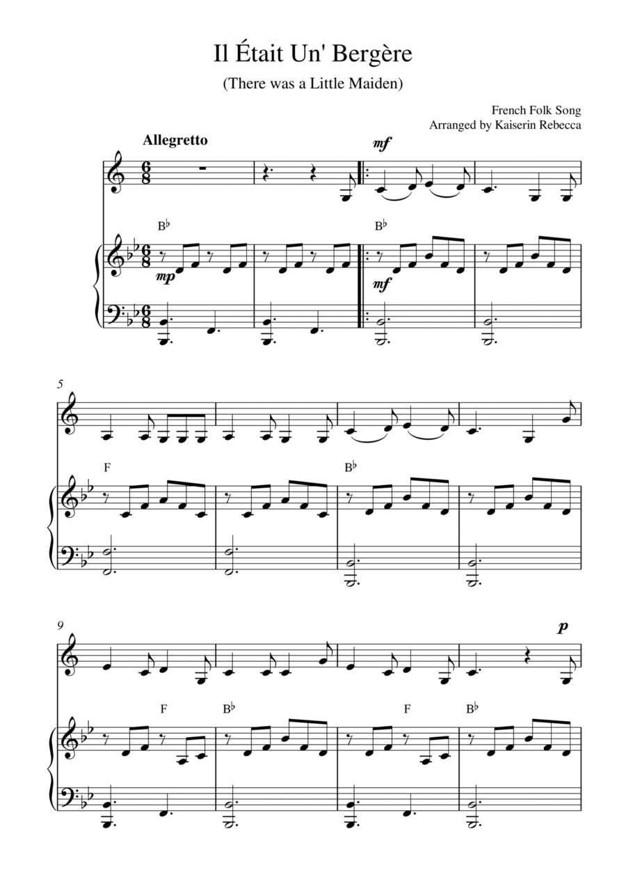 Il Était Un' Bergère (for Bb clarinet solo and piano accompaniment) B-Flat Clarinet scores gallery preview page 1