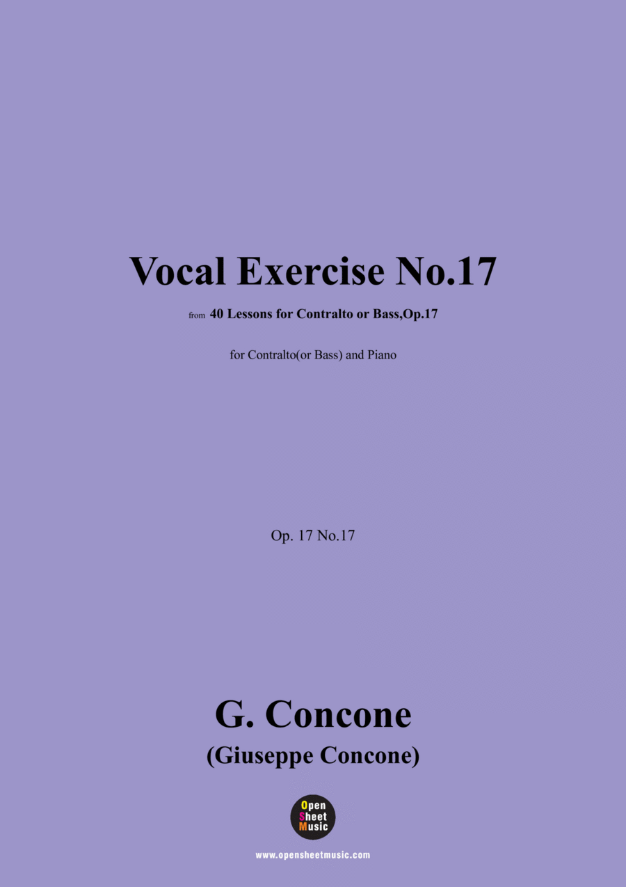 G. Concone-Vocal Exercise No.17,for Contralto(or Bass) and Piano Piano scores gallery preview page 1