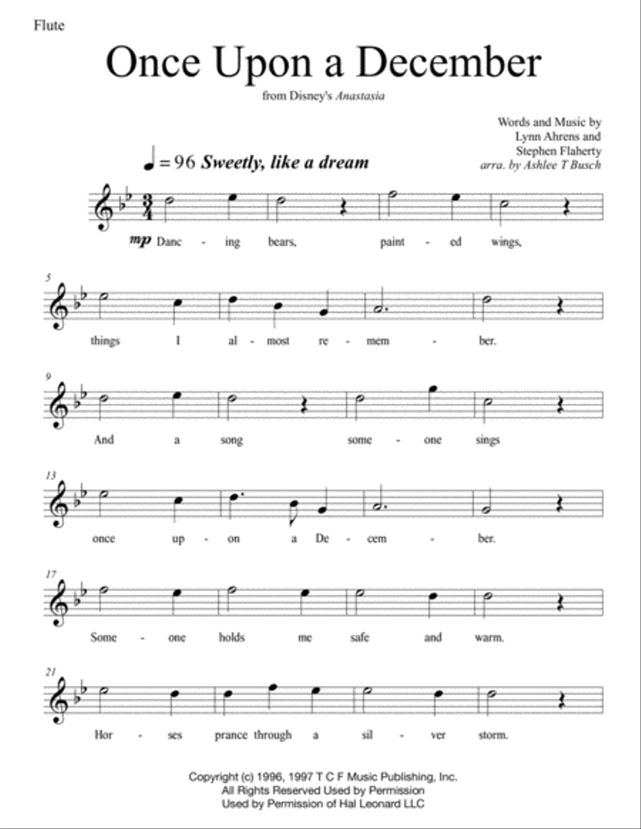 Once Upon A December from the Twentieth Century Fox Motion Picture ANASTASIA Flute Solo scores gallery preview page 2