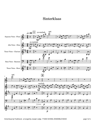 Sinterklaas for Woodwind Quartet in Schools