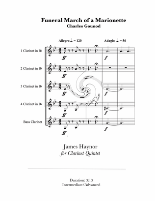 Book cover for Funeral March of a Marionette for Clarinet Quintet