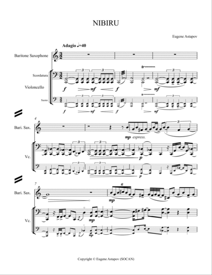 Nibiru for violoncello and baritone saxophone Small Ensemble scores gallery preview page 3