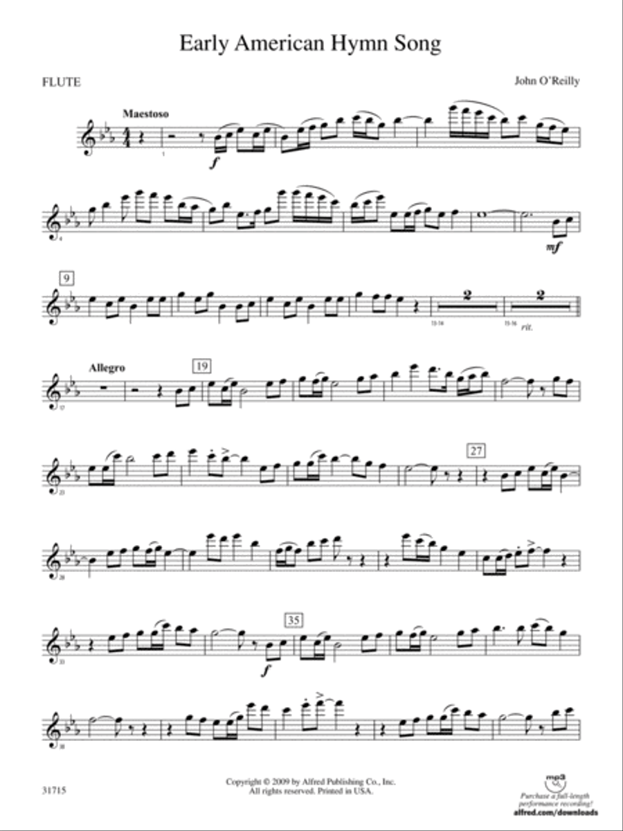 Early American Hymn Song: Flute Concert Band scores gallery preview page 1
