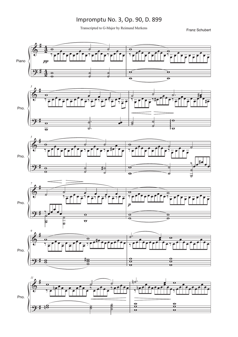 Impromptu No. 3, Op. 90, D. 889 (G-major version) Piano Solo scores gallery preview page 1