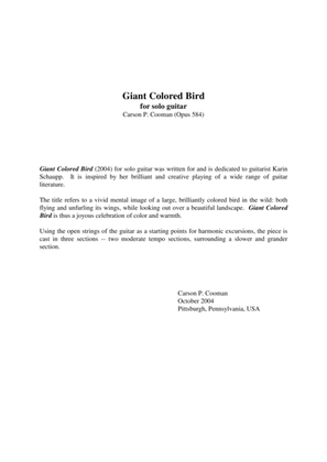 Carson Cooman: Giant Colored Bird (2004) for solo guitar