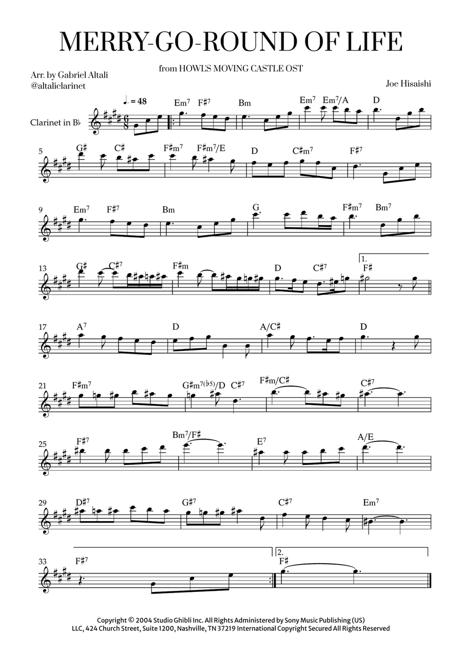 Merry-Go-Round Of Life B-Flat Clarinet scores gallery preview page 1