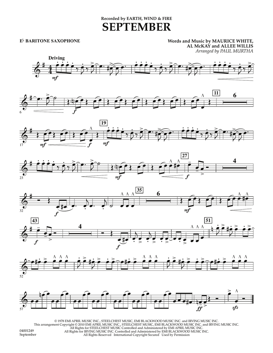 September (arr. Paul Murtha) - Eb Baritone Saxophone