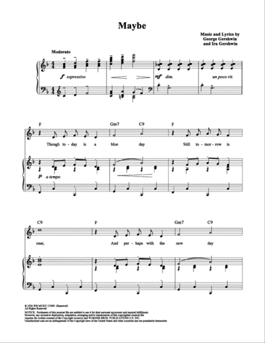 Maybe Piano, Vocal, Guitar scores gallery preview page 1
