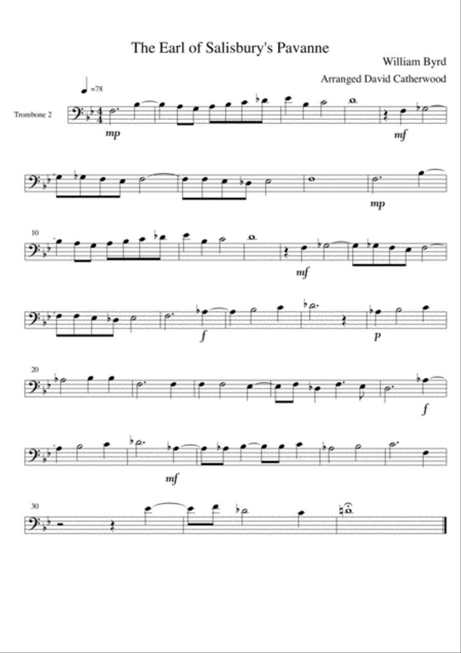Brass (or Saxophone) Trio - Earl of Salisbury's Pavanne by William Byrd arranged David Catherwood Saxophone scores gallery preview page 5