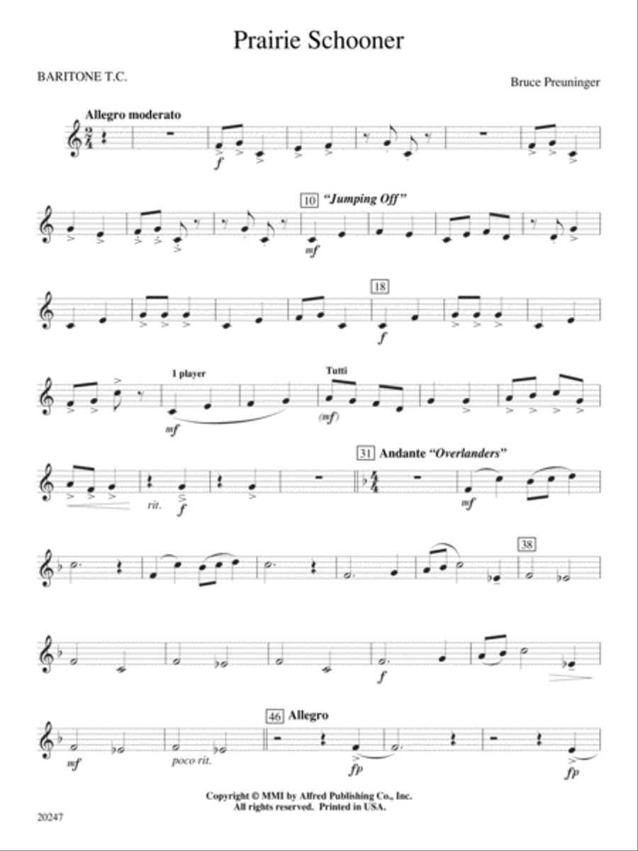 Prairie Schooner: Baritone T.C. Concert Band scores gallery preview page 1