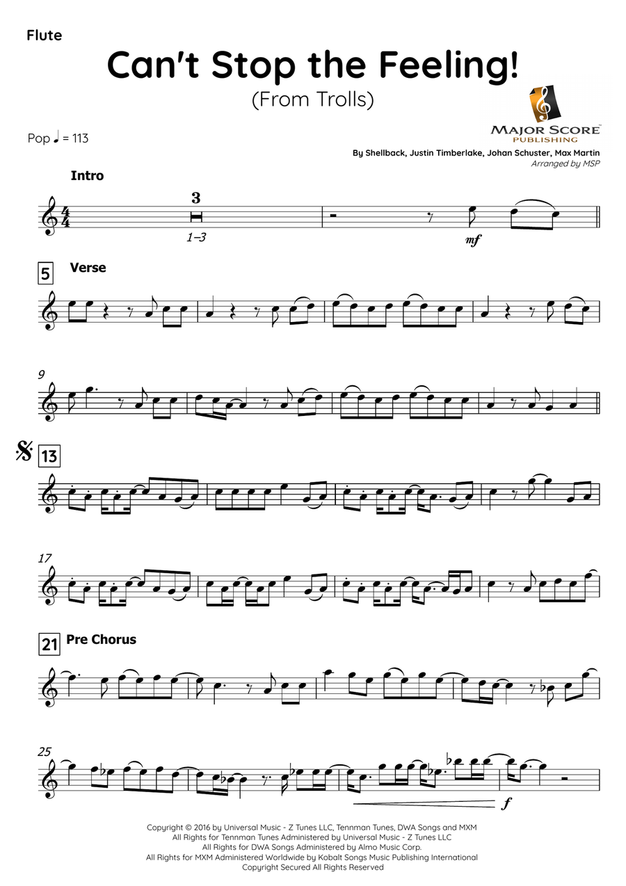 Can't Stop The Feeling! Flute Solo scores gallery preview page 2