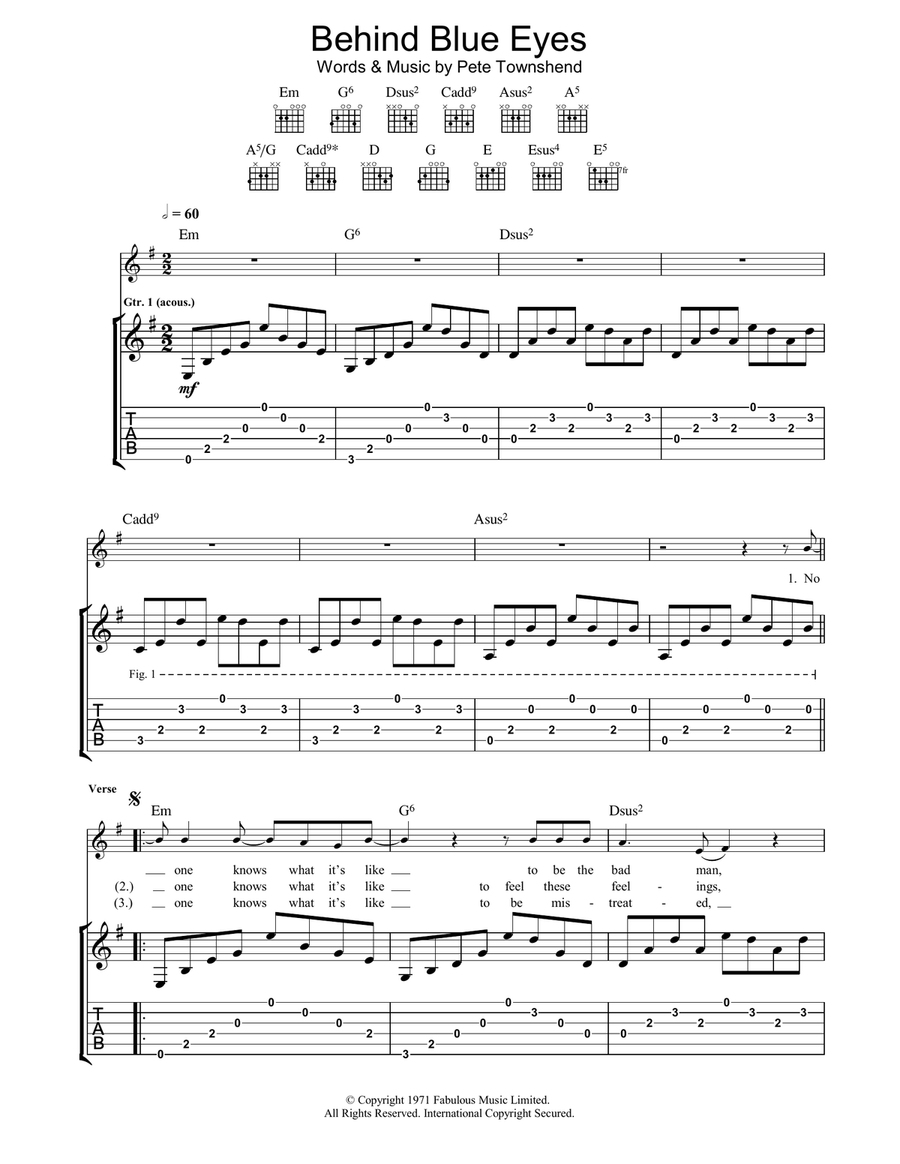 Behind Blue Eyes Acoustic Guitar scores gallery preview page 1