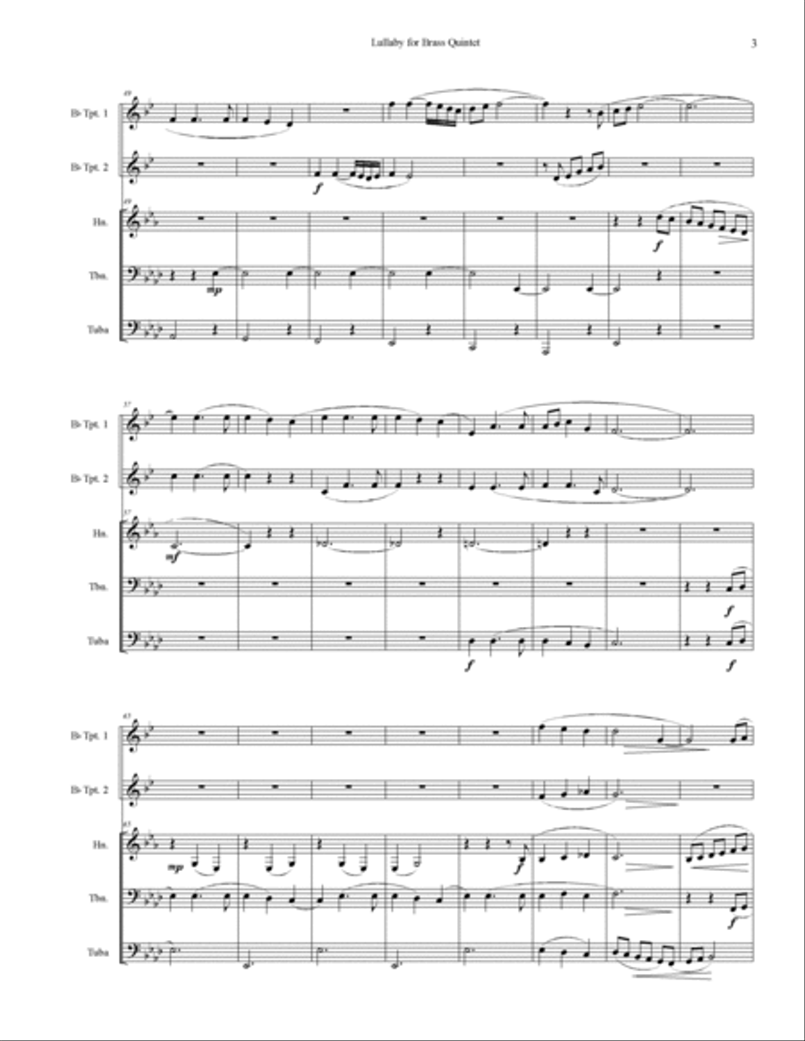 Lullaby for brass quintet Brass Quintet scores gallery preview page 3