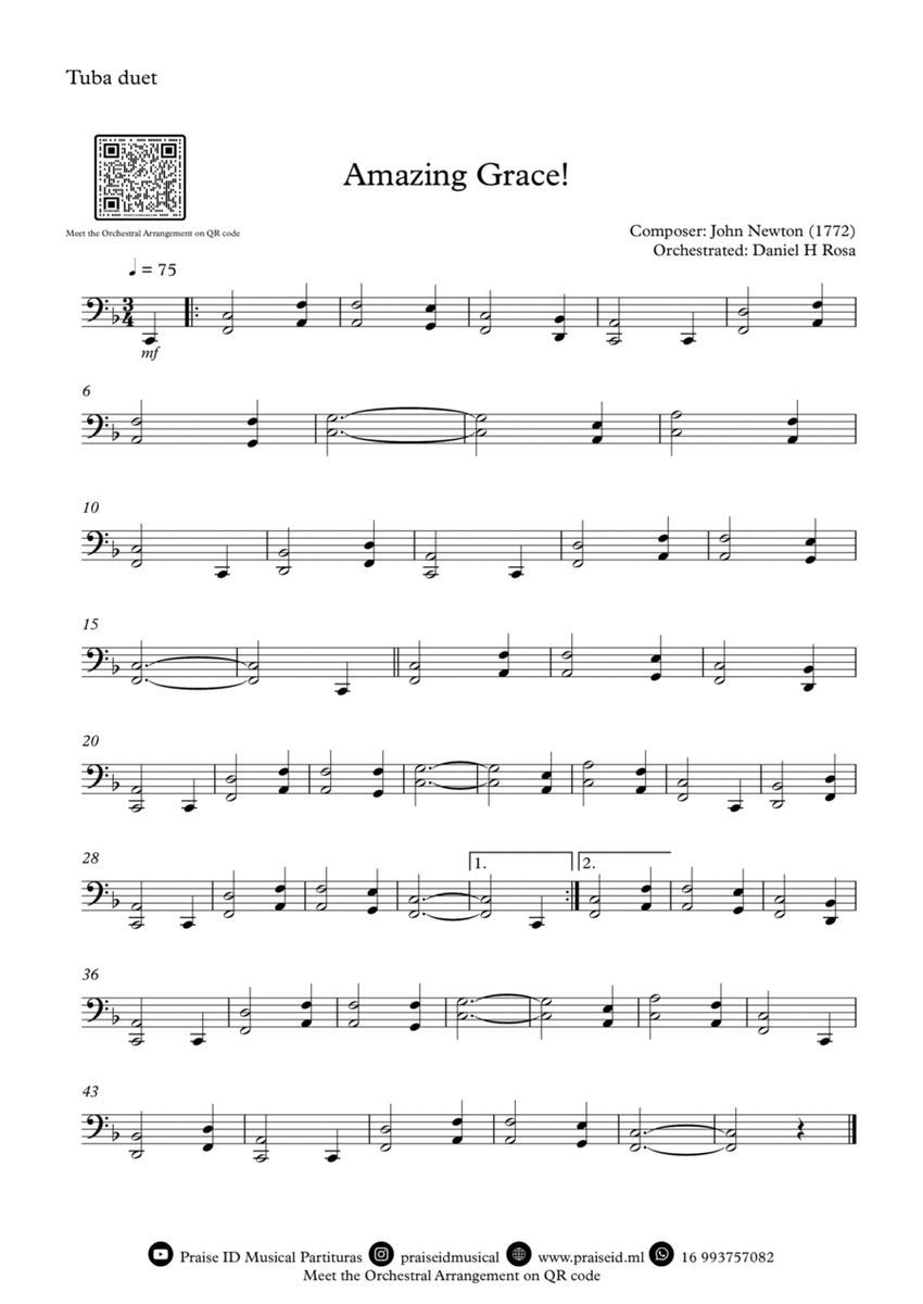 Amazing Grace How Sweet the sound - Easy Tuba Duet image number null