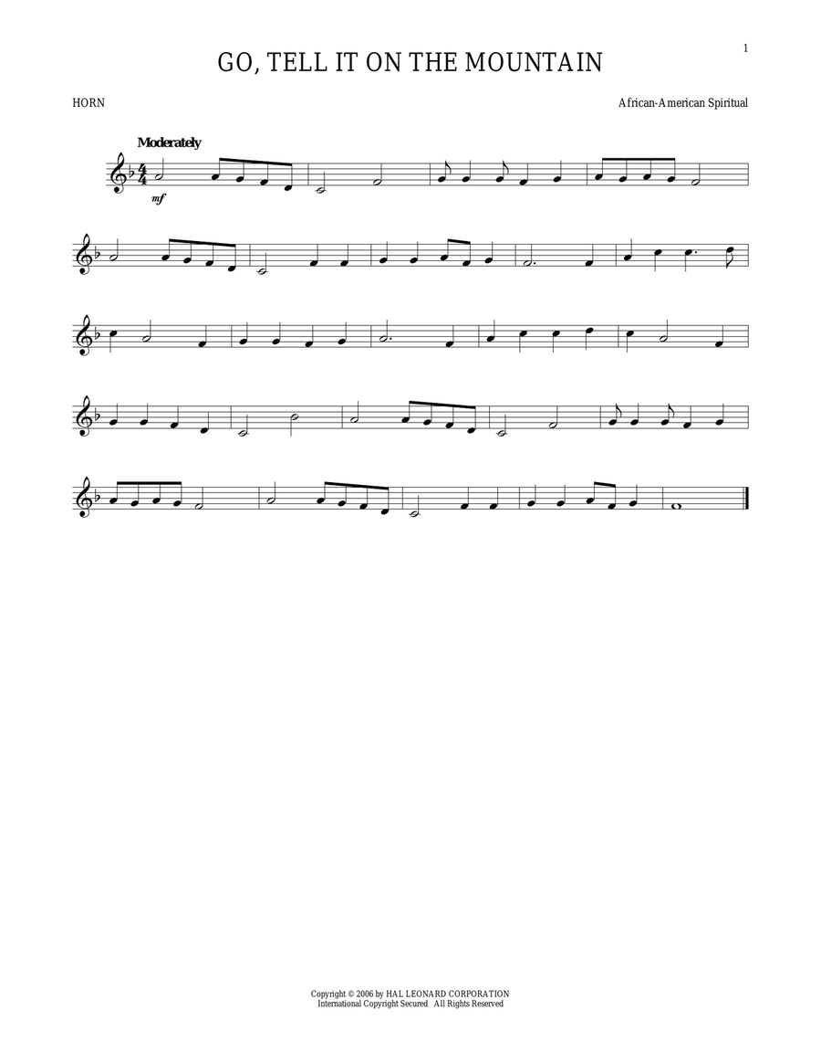Go, Tell It On The Mountain Horn Solo scores gallery preview page 1