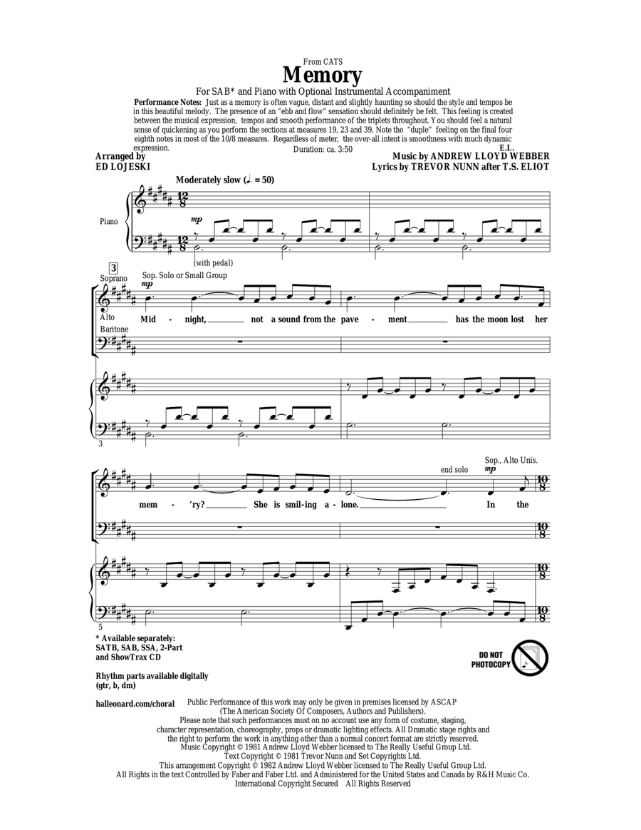 Memory (from Cats) (arr. Ed Lojeski) 3-Part scores gallery preview page 1