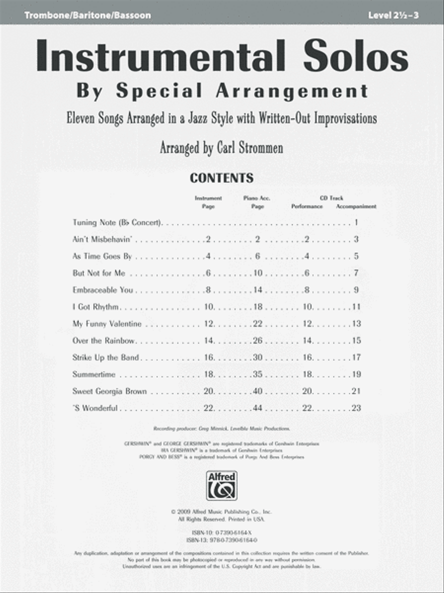 Instrumental Solos by Special Arrangement (11 Songs Arranged in Jazz Styles with Written-Out Improvisations) image number null