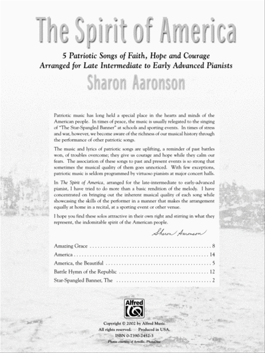 The Spirit of America: 5 Patriotic Songs of Faith, Hope and Courage Arranged for Late Intermediate to Early Advanced Pianists Piano Solo scores gallery preview page 1