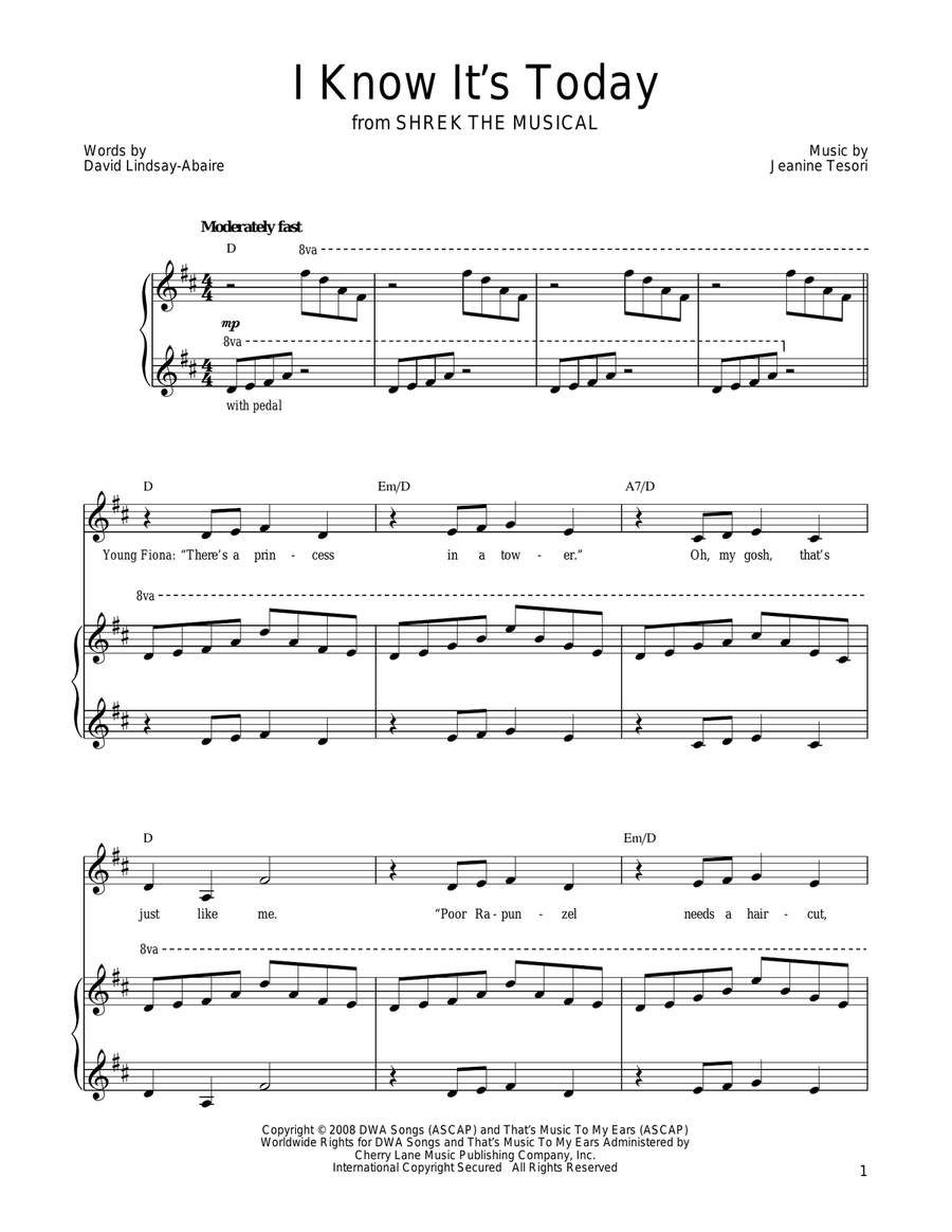 I Know It's Today Piano, Vocal, Guitar scores gallery preview page 1