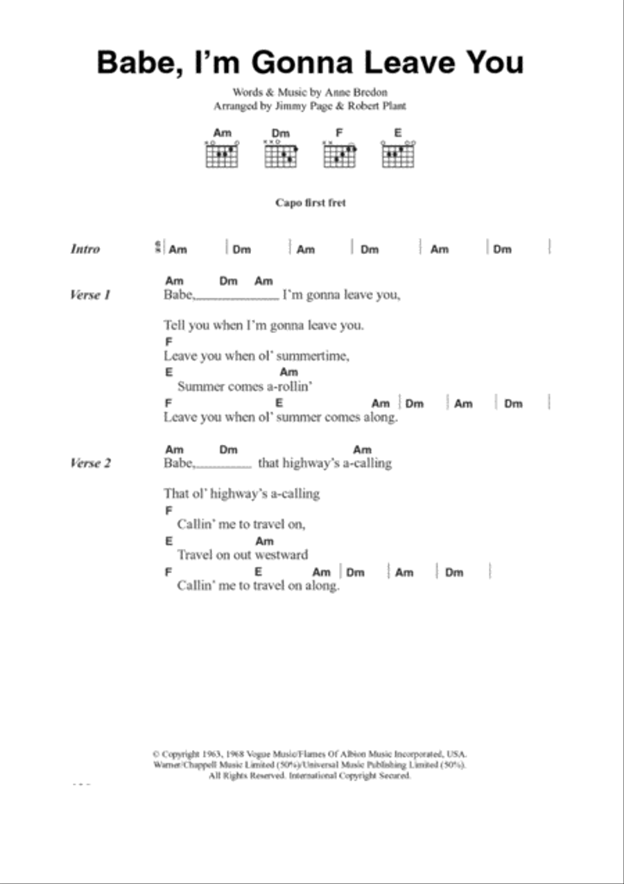Babe, I'm Gonna Leave You Guitar scores gallery preview page 1