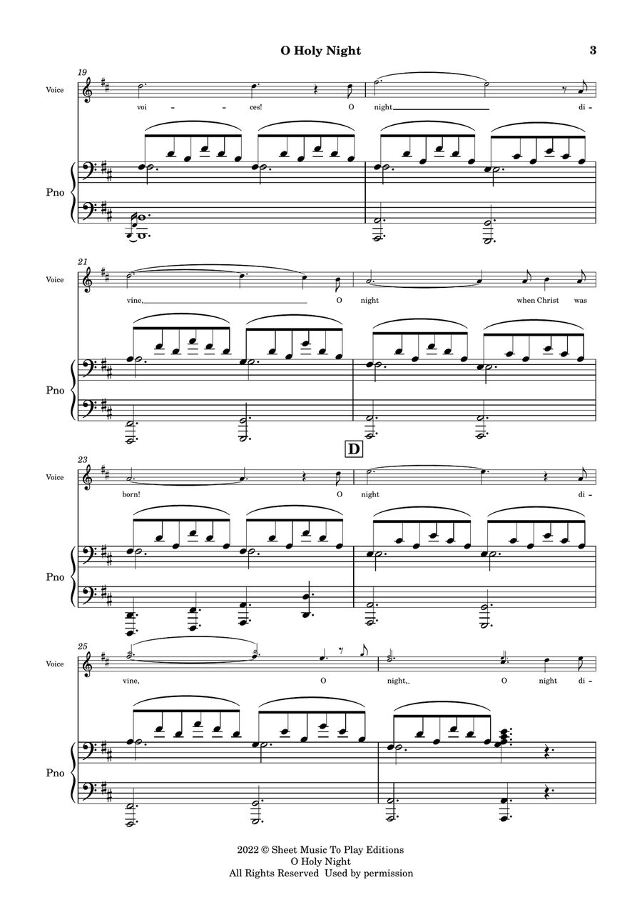 O Holy Night - Voice and Piano - D Major (Full Score and Parts) Piano, Vocal scores gallery preview page 4