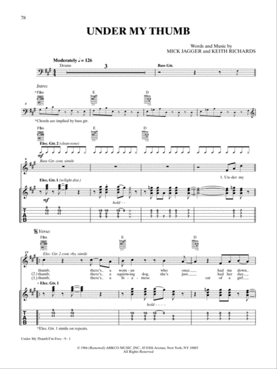Under My Thumb (Live Version) Guitar Tablature scores gallery preview page 1