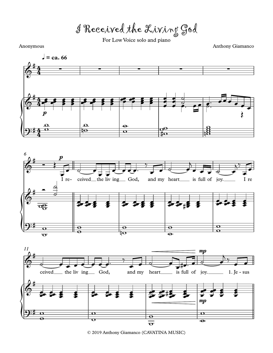 I Received the Living God (Solo for Low Voice and Piano) Low Voice scores gallery preview page 2