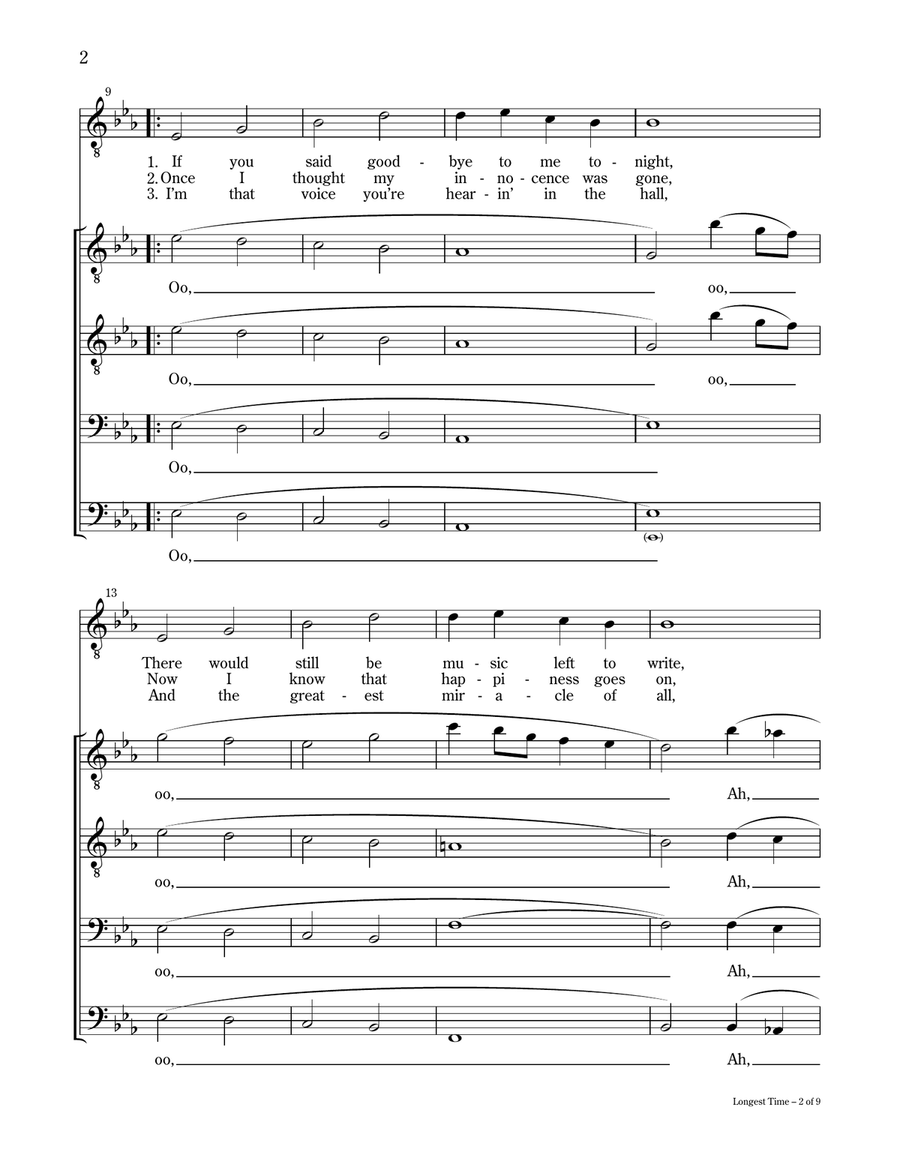 The Longest Time - TTBB and Solo, a cappella TTBB scores gallery preview page 2