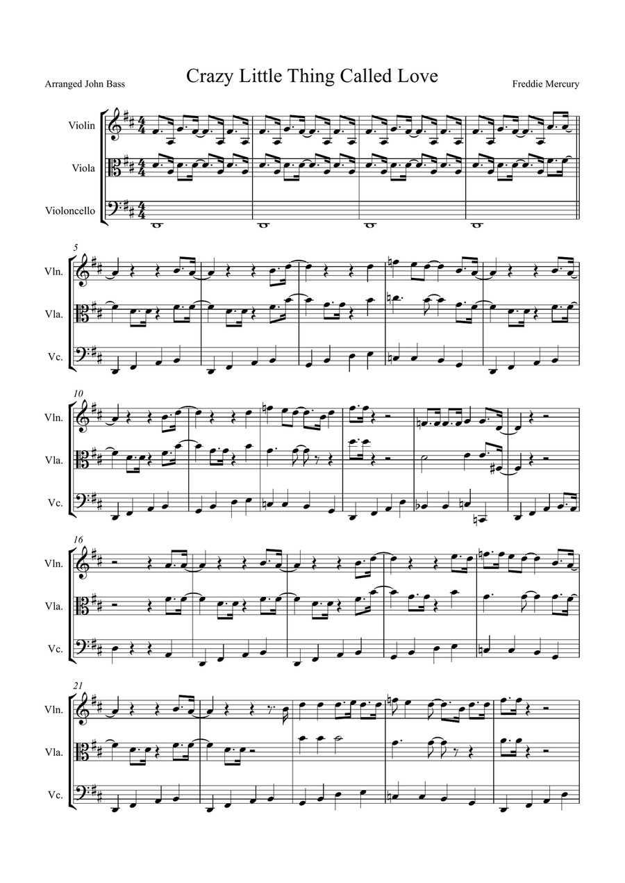 Crazy Little Thing Called Love String Trio scores gallery preview page 1