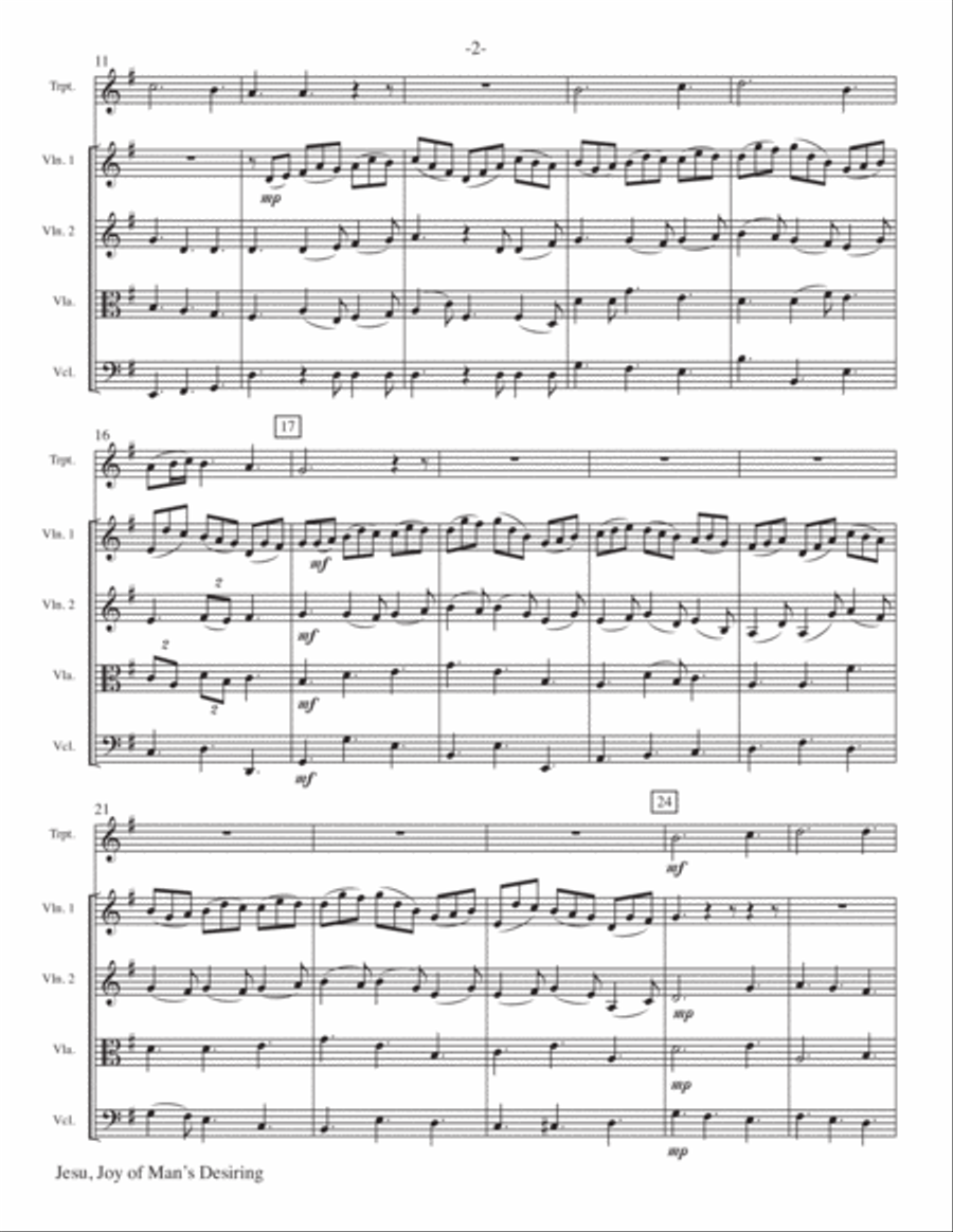 Jesu, Joy of Man's Desiring for Trumpet and String Quartet Chamber Orchestra scores gallery preview page 3