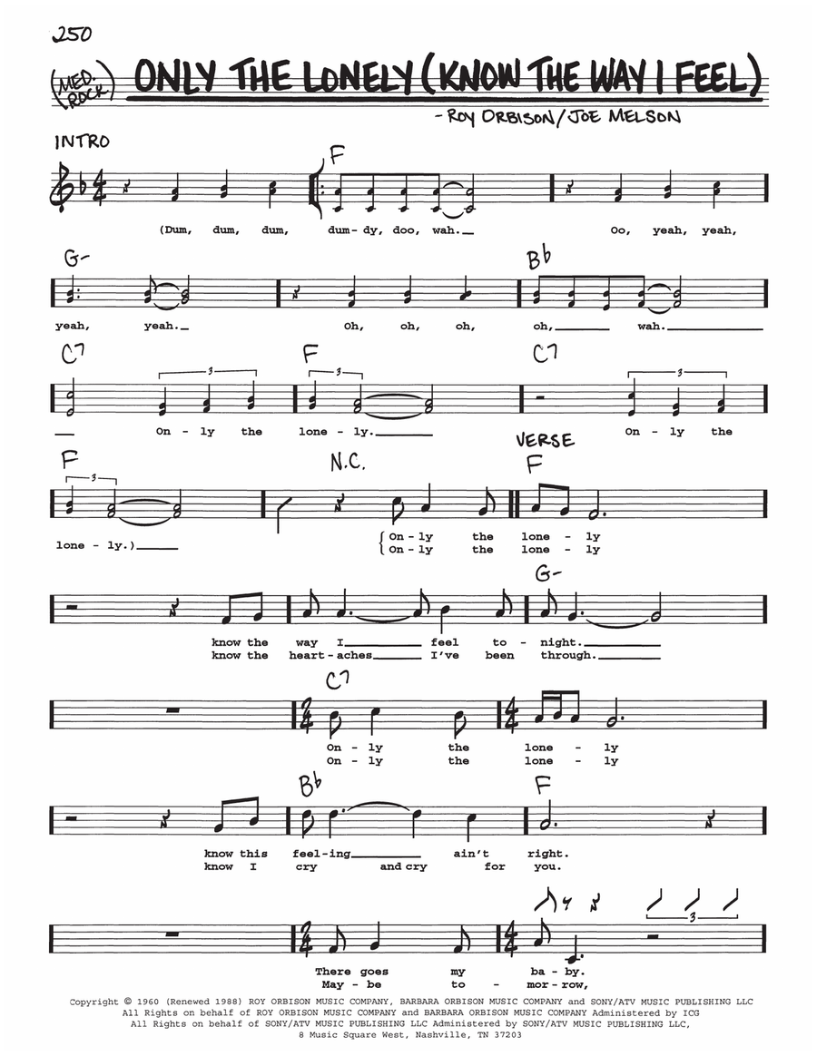 Only The Lonely (Know The Way I Feel) Voice scores gallery preview page 1