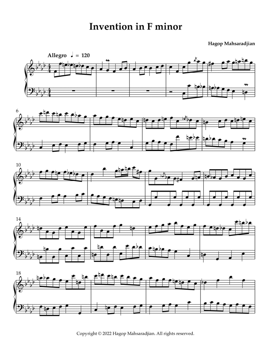 Invention in F minor Piano Method scores gallery preview page 1